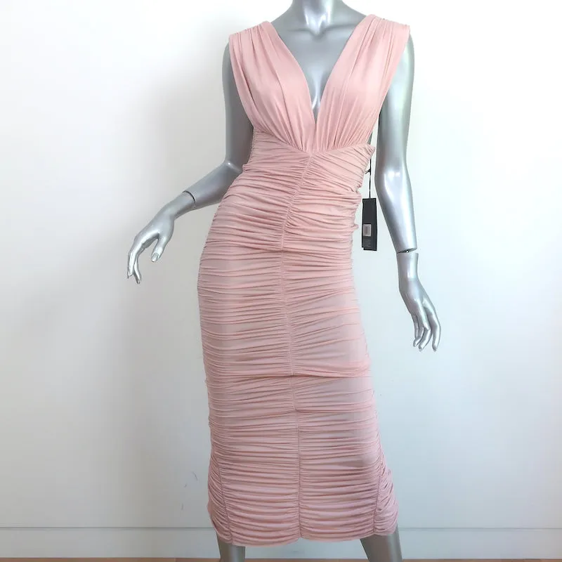 Alex Perry Chance Ruched Midi Dress Blush Lycra Size AUS 8/ US 4 NEW