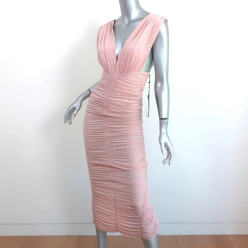 Alex Perry Chance Ruched Midi Dress Blush Lycra Size AUS 8/ US 4 NEW