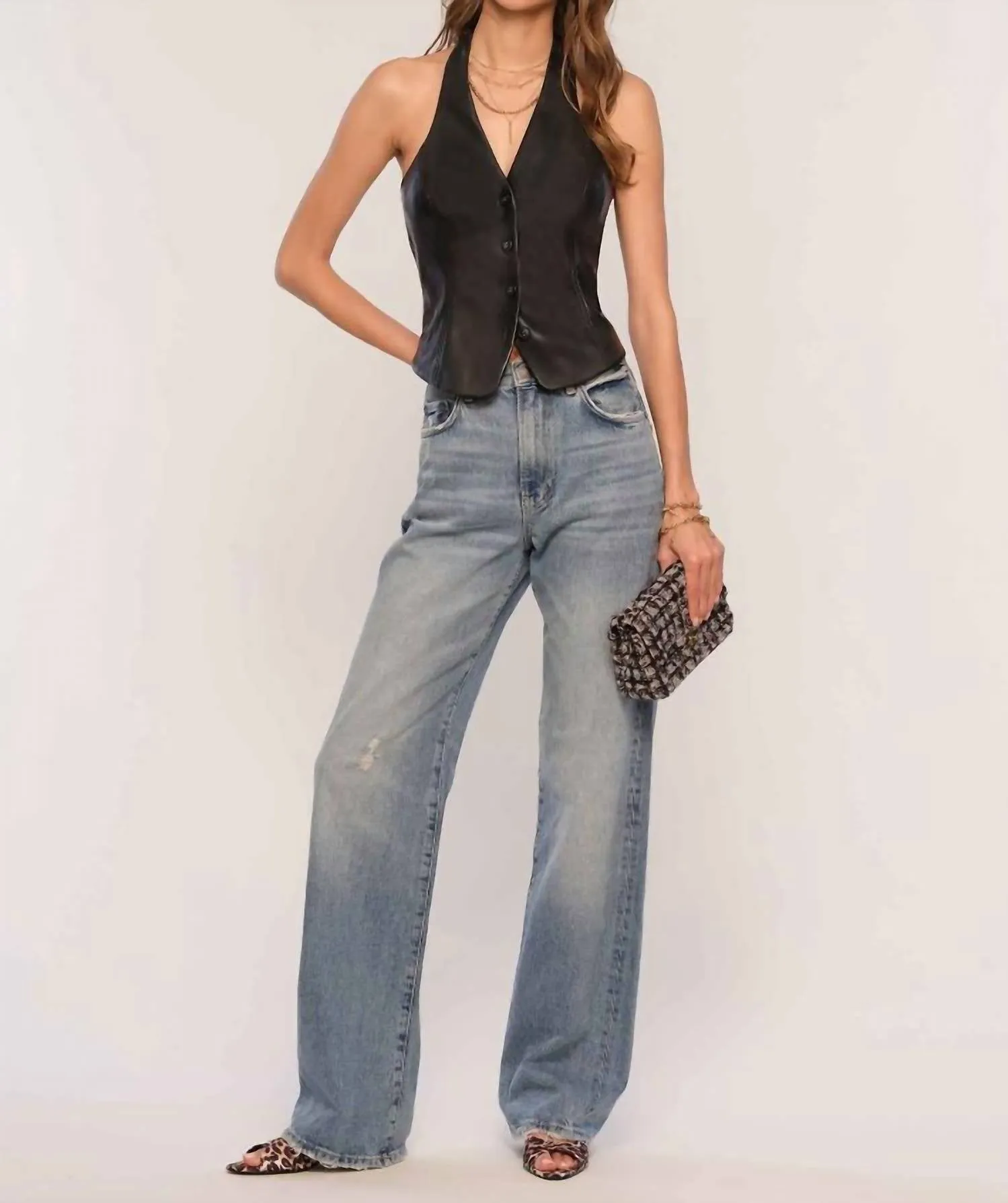 Alma Halter Leather Top In Black