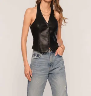 Alma Halter Leather Top In Black