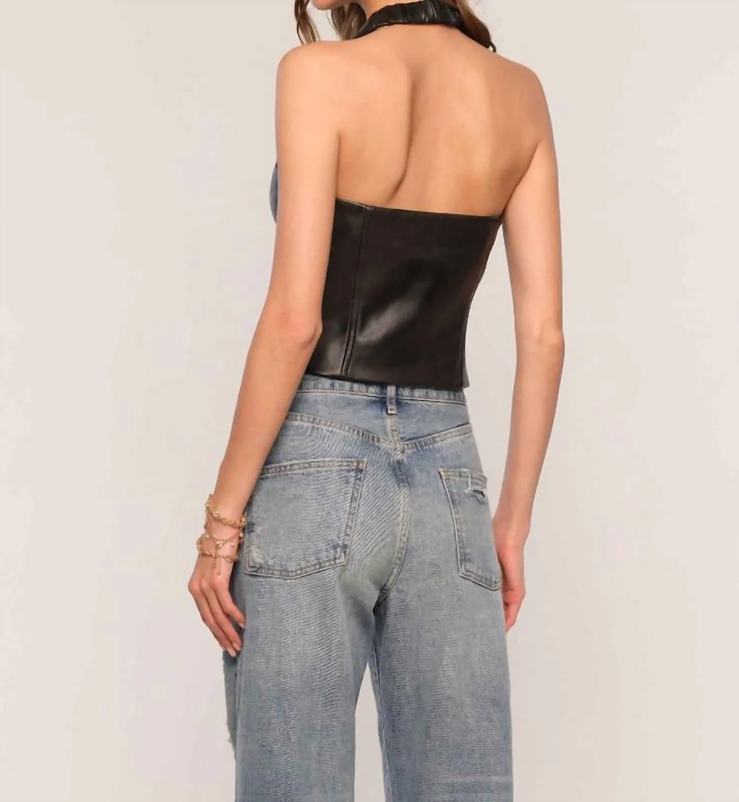 Alma Halter Leather Top In Black