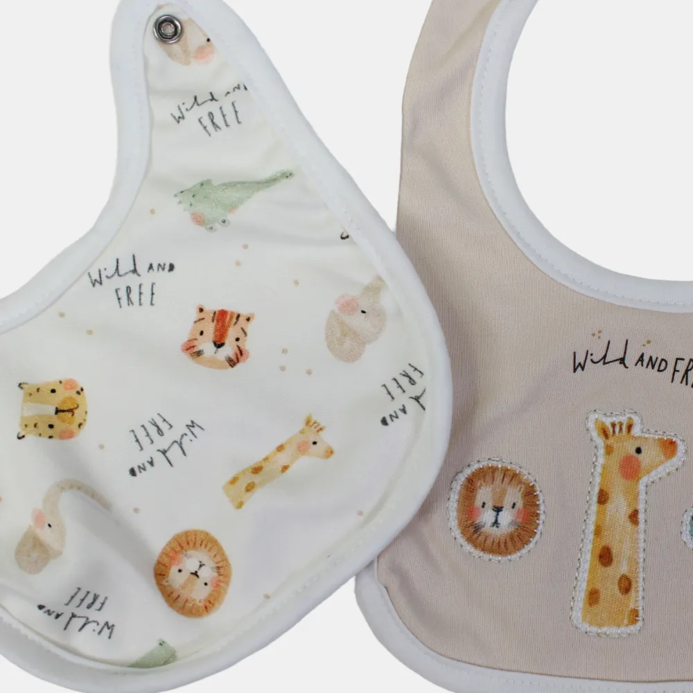 Animal Prints Cotton Bibs – Set of 2