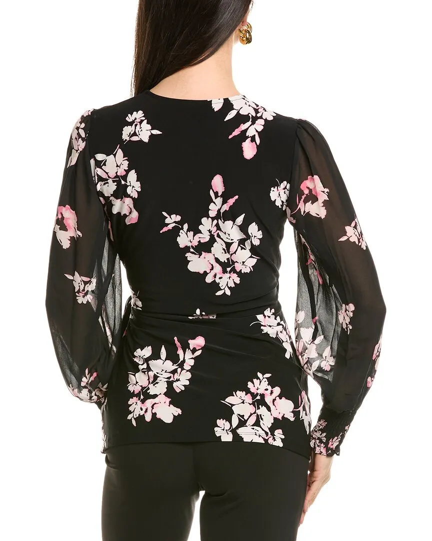Anne Klein Smocked Sleeve Wrap Top
