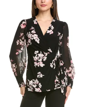 Anne Klein Smocked Sleeve Wrap Top