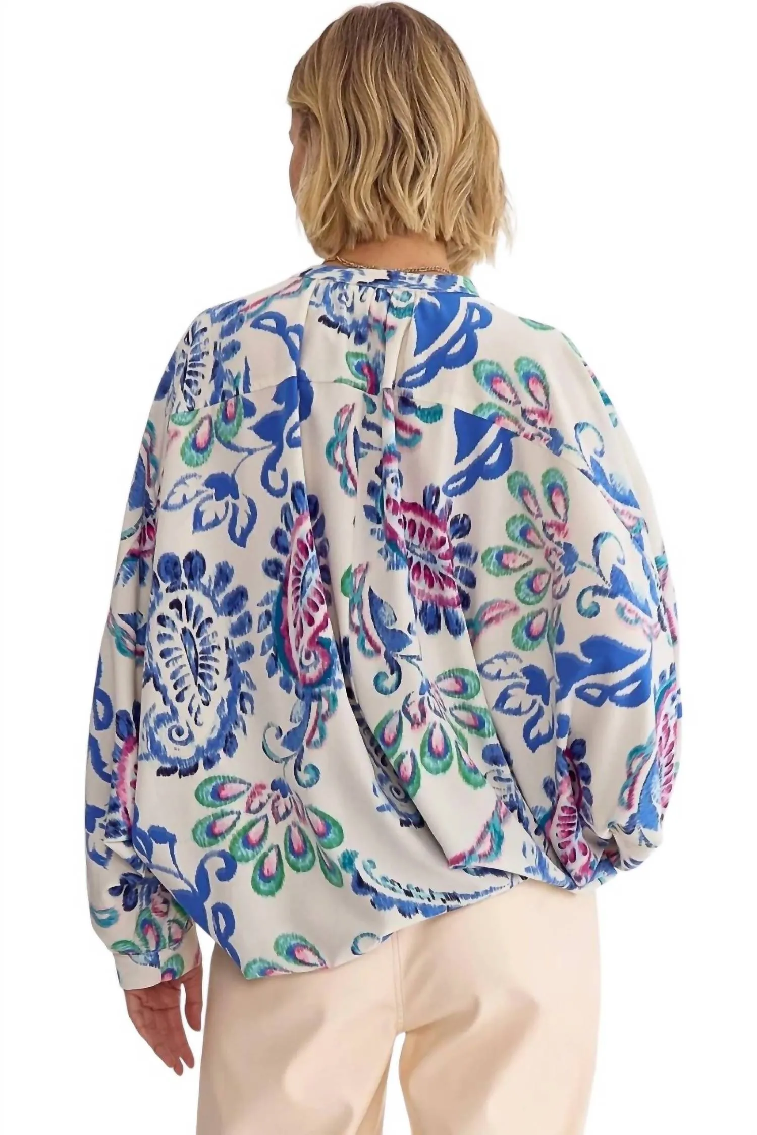 Ansley Draped Back Bodysuit In Blue Multi