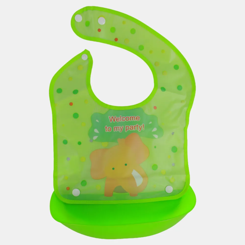 Baby Bib – Green with Cute Elephant Design