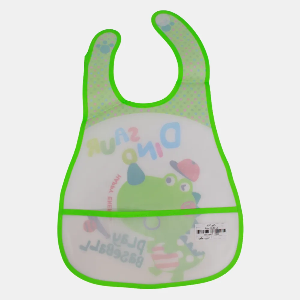 Baby Bib – Neon Green with Dinosaur Design