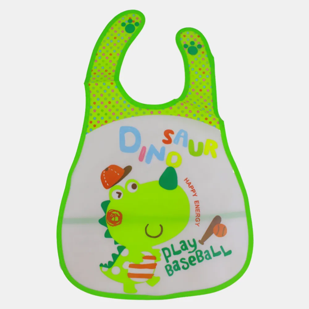 Baby Bib – Neon Green with Dinosaur Design