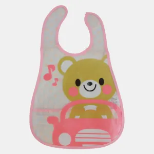 Baby Bib – White with Bear & Car Design