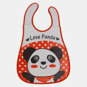 Baby Bib – White/Red with Cute Panda Design