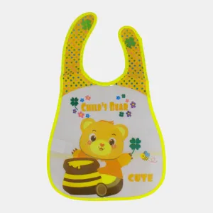 Baby Bib – Yellow with Honey Eating Bear Design