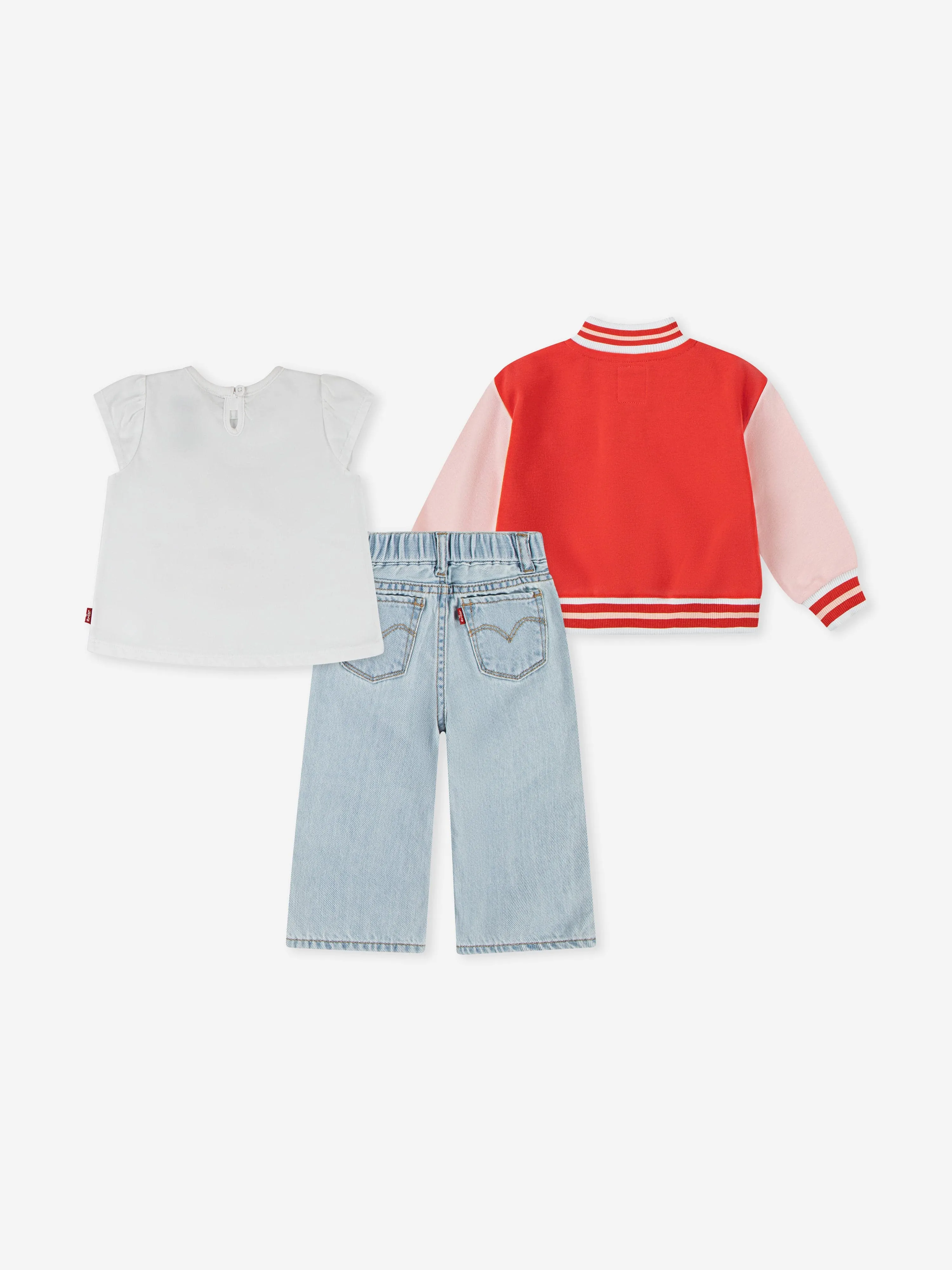 Baby Girls Bomber, T-Shirt and Wide Pants Set in Red