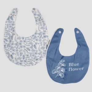 Baby Girls Cotton Bib – Blue Flower Design