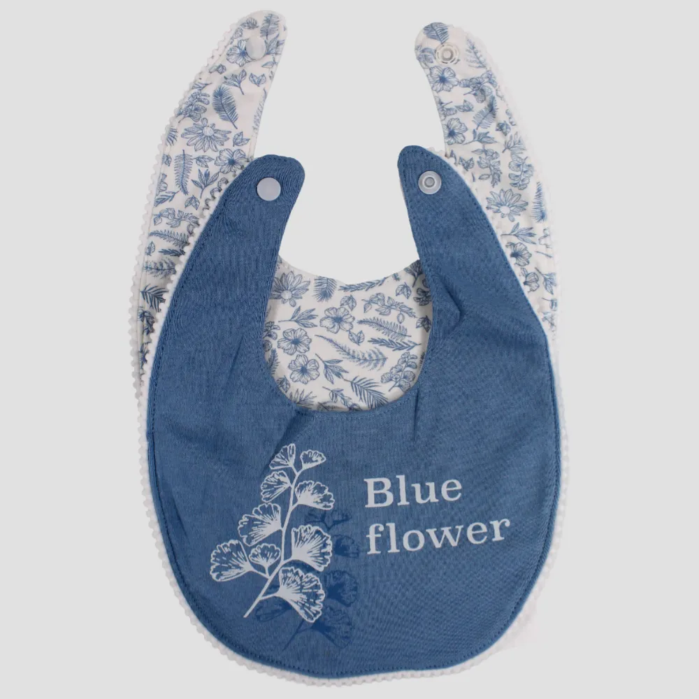 Baby Girls Cotton Bib – Blue Flower Design