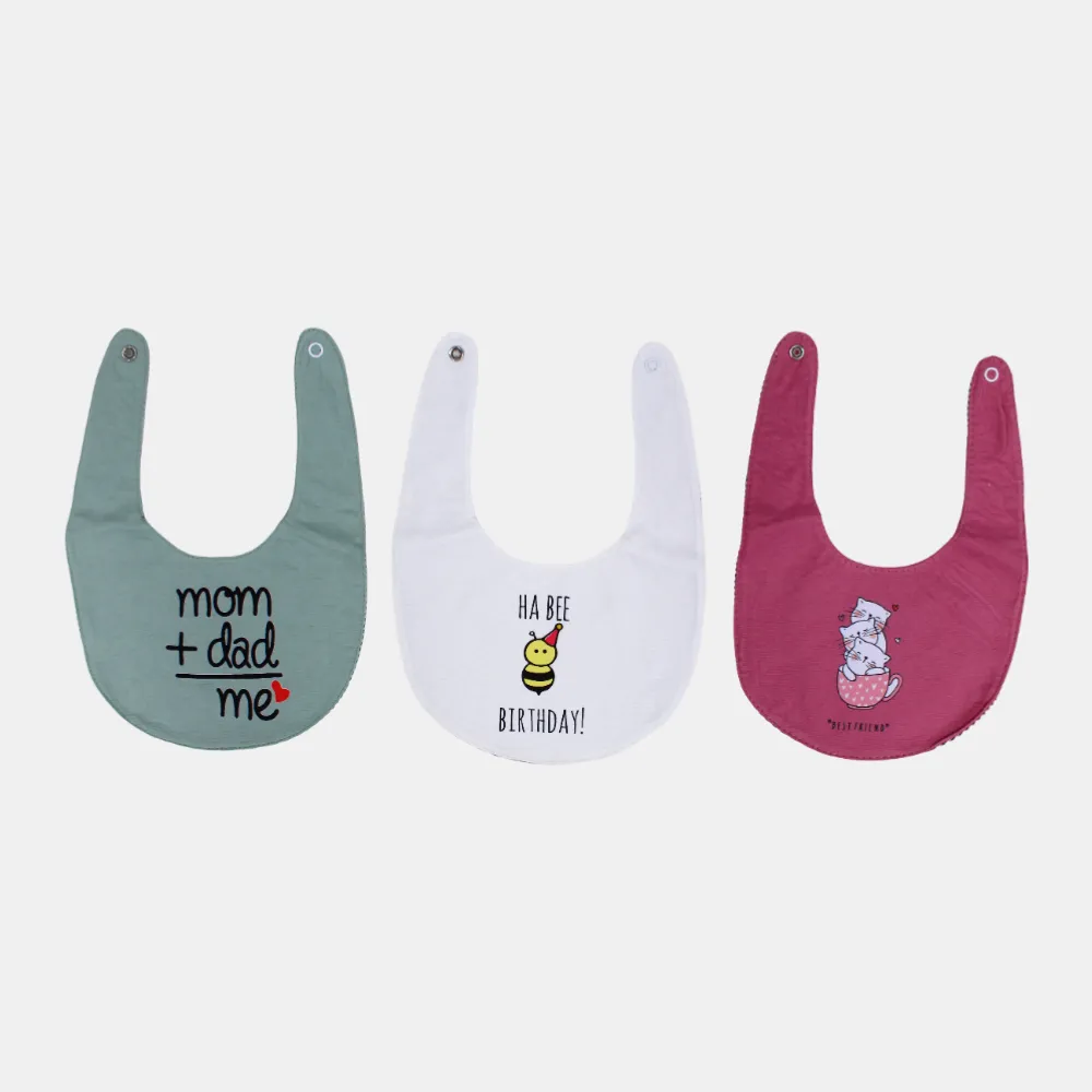 Baby Girls' Cotton Bibs – Pack of 3