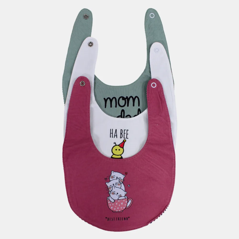 Baby Girls' Cotton Bibs – Pack of 3