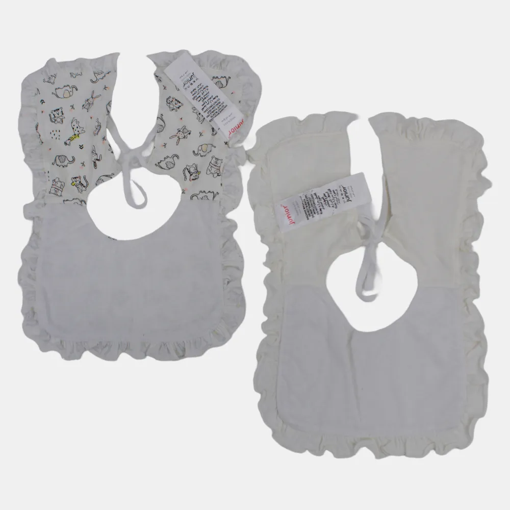 Baby Girls' Cotton Bibs – Set of 2 (Animal Theme)