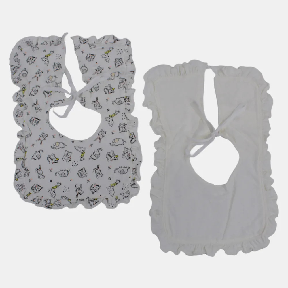 Baby Girls' Cotton Bibs – Set of 2 (Animal Theme)