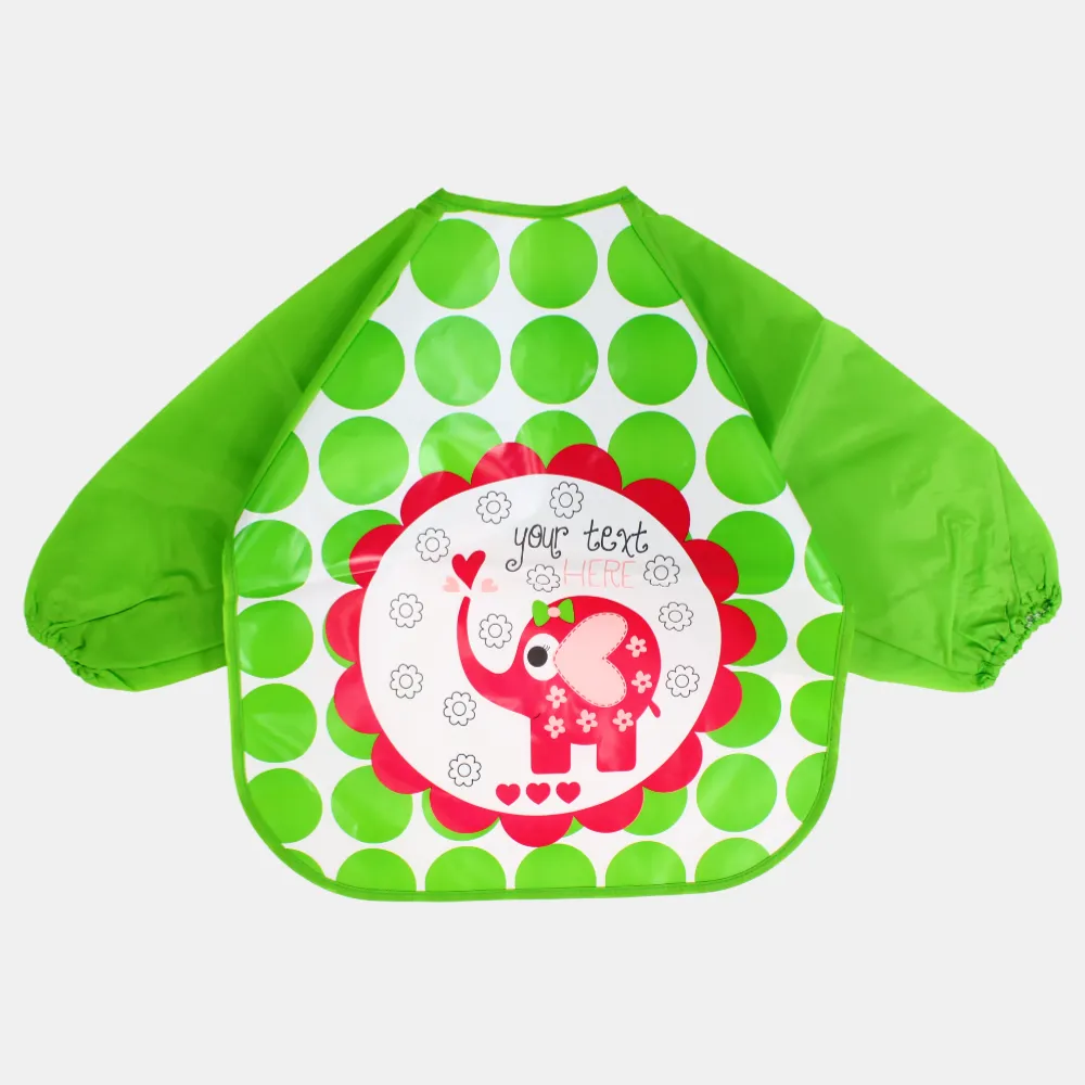 Baby Long-Sleeved Bib – Green with Elephant Design