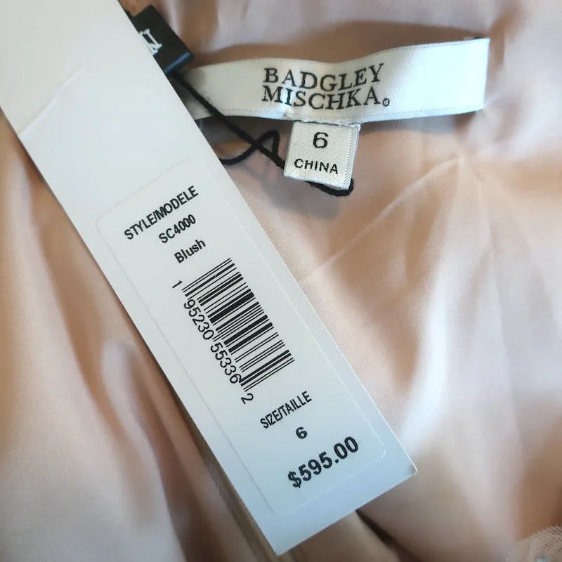 Badgley Mischka Party Girl Crystal-Embellished Mini Dress Blush Size 6 NEW