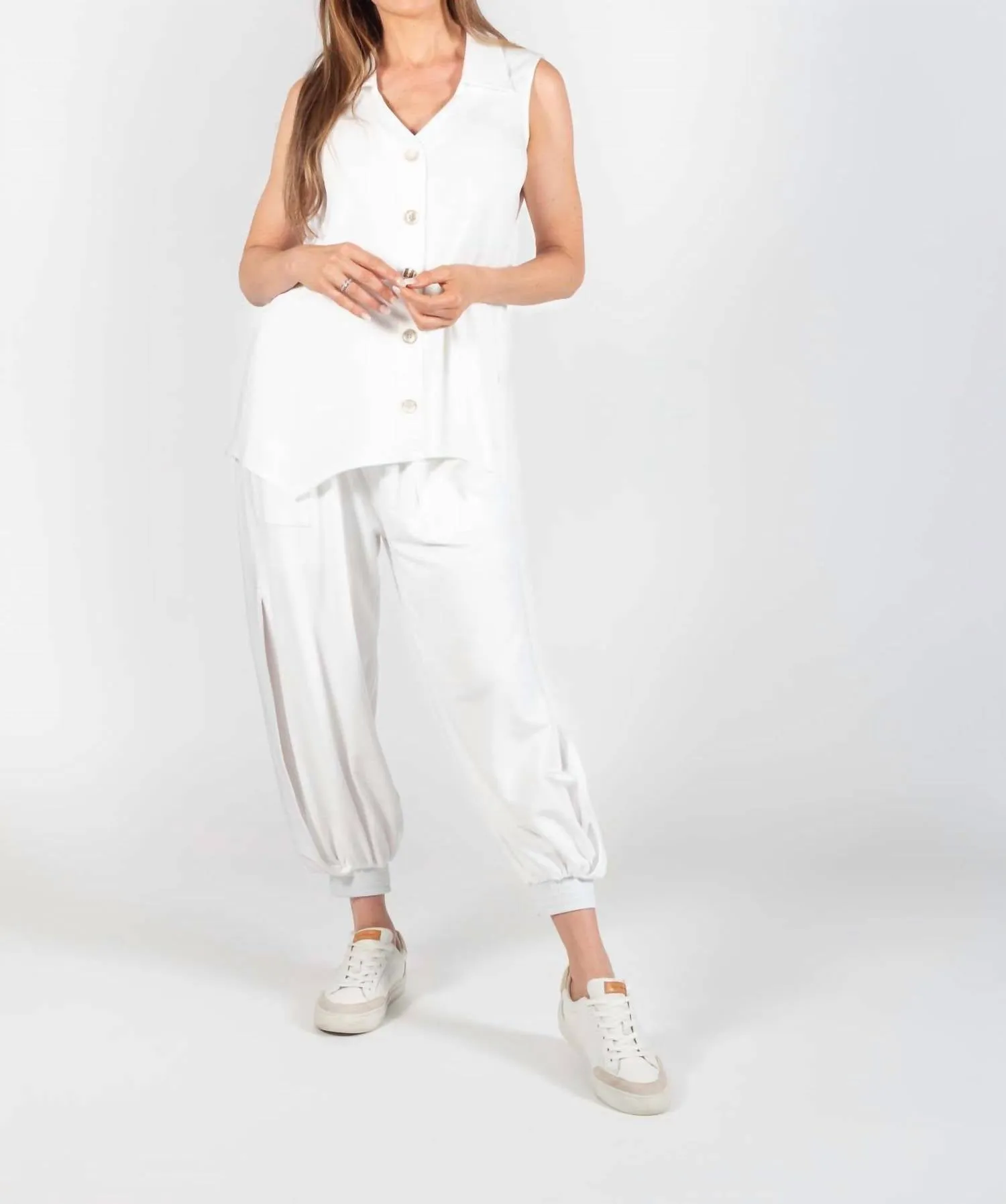 Bamboo Sleeveless V-Neck Top In White