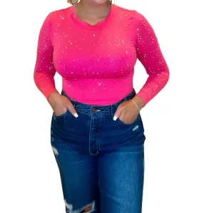 Barbie Girl Rhinestone Bodysuit In Pink