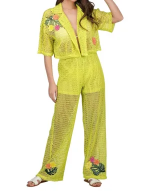 Bianca Crochet Cropped Top In Lime Green