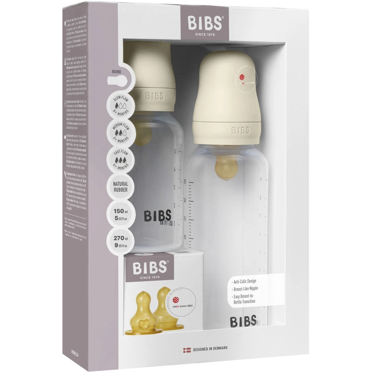 Bibs Ivory Bibs Grow And Flow Baby Bottle Round Latex Set 150 ml / 270 ml