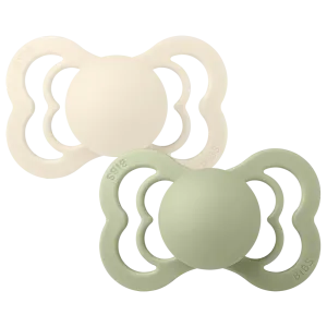 BIBS Supreme Pacifiers 2 Pack (Size 1) - Ivory/Sage