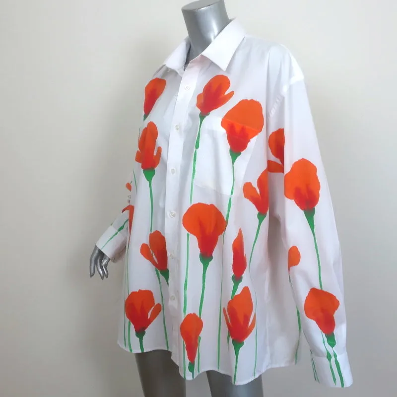Birthday Girl Shop Poppy Button Down Shirt White Cotton One Size Long Sleeve Top