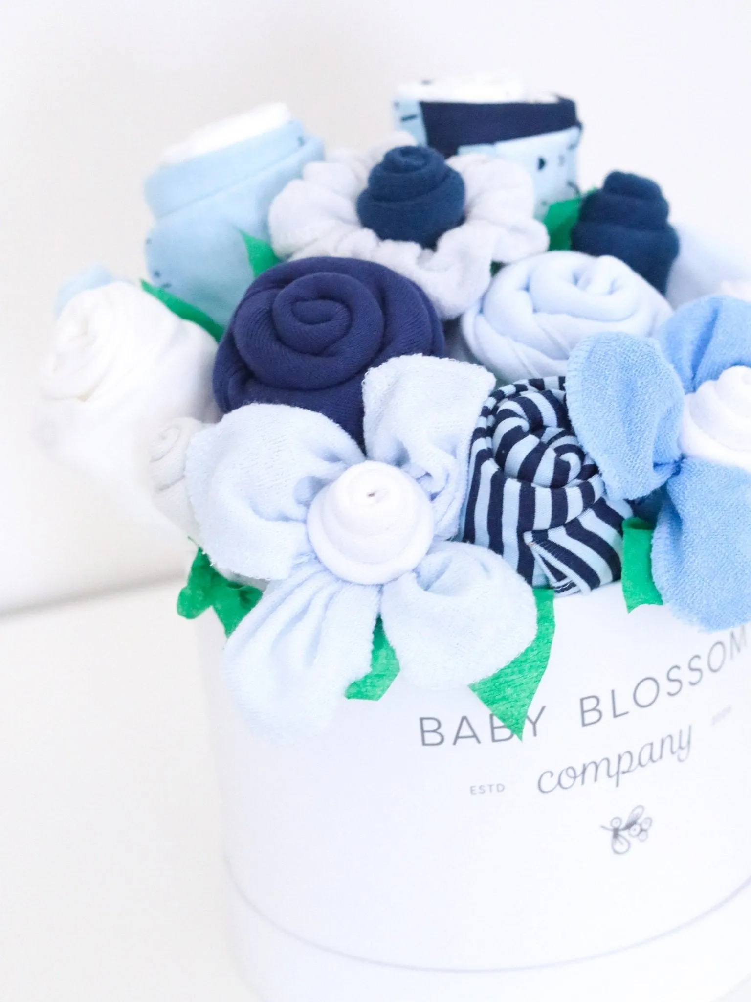 Blue Hatbox Bouquet - Deluxe Babykids_Baby-Blossom-Company