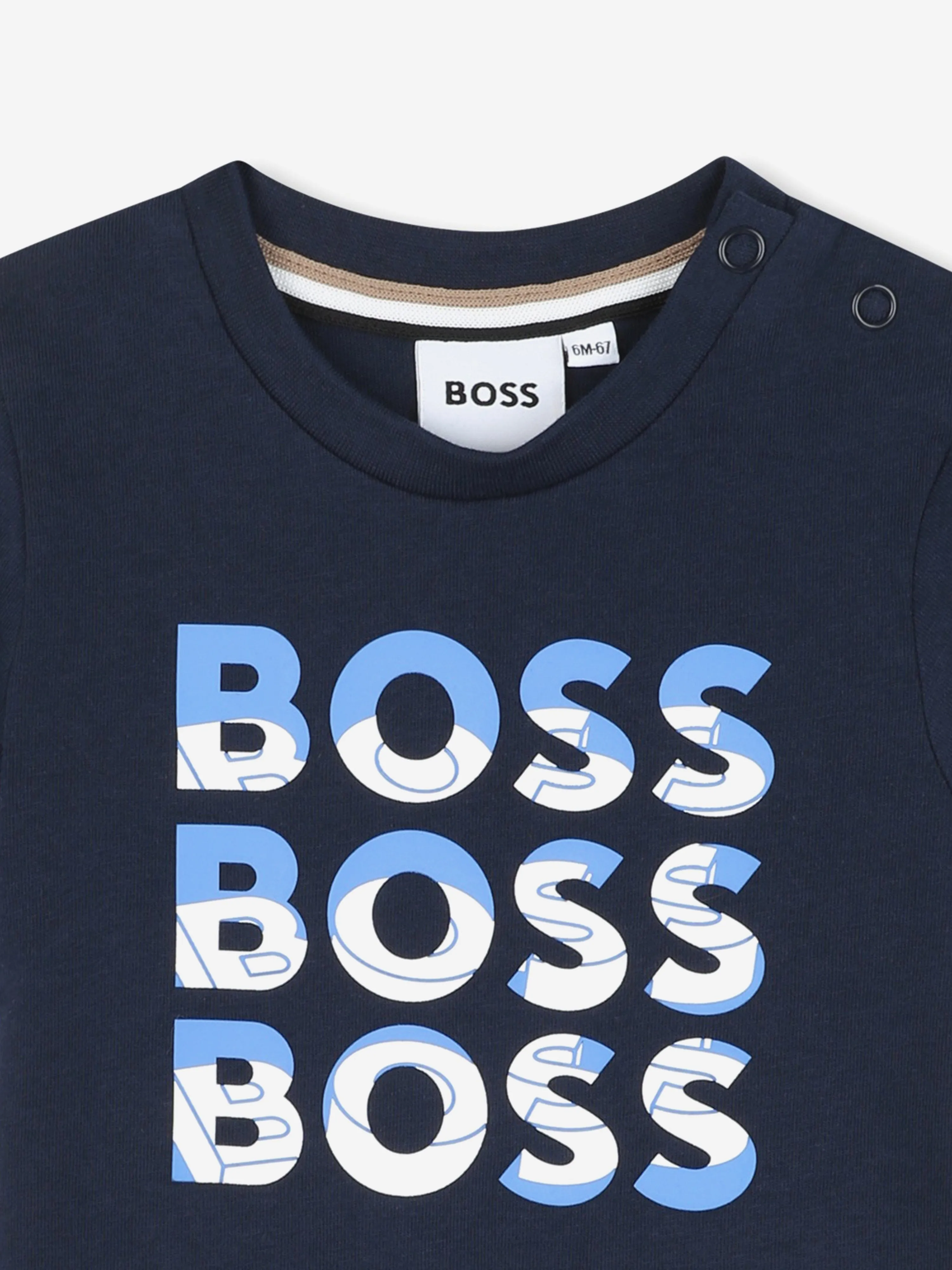 BOSS Baby Boys Multi Logo Print T-Shirt in Navy