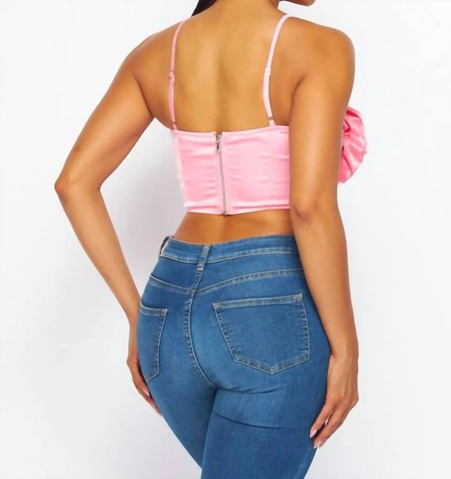 Cabbage Roses Satin Crop Top In Pink