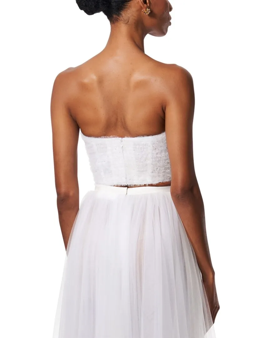 Carolina Herrera Pleated Tulle Strapless Silk-Trim Crop Top
