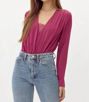 Cassidy Pleated Bodysuit In Forest Berry