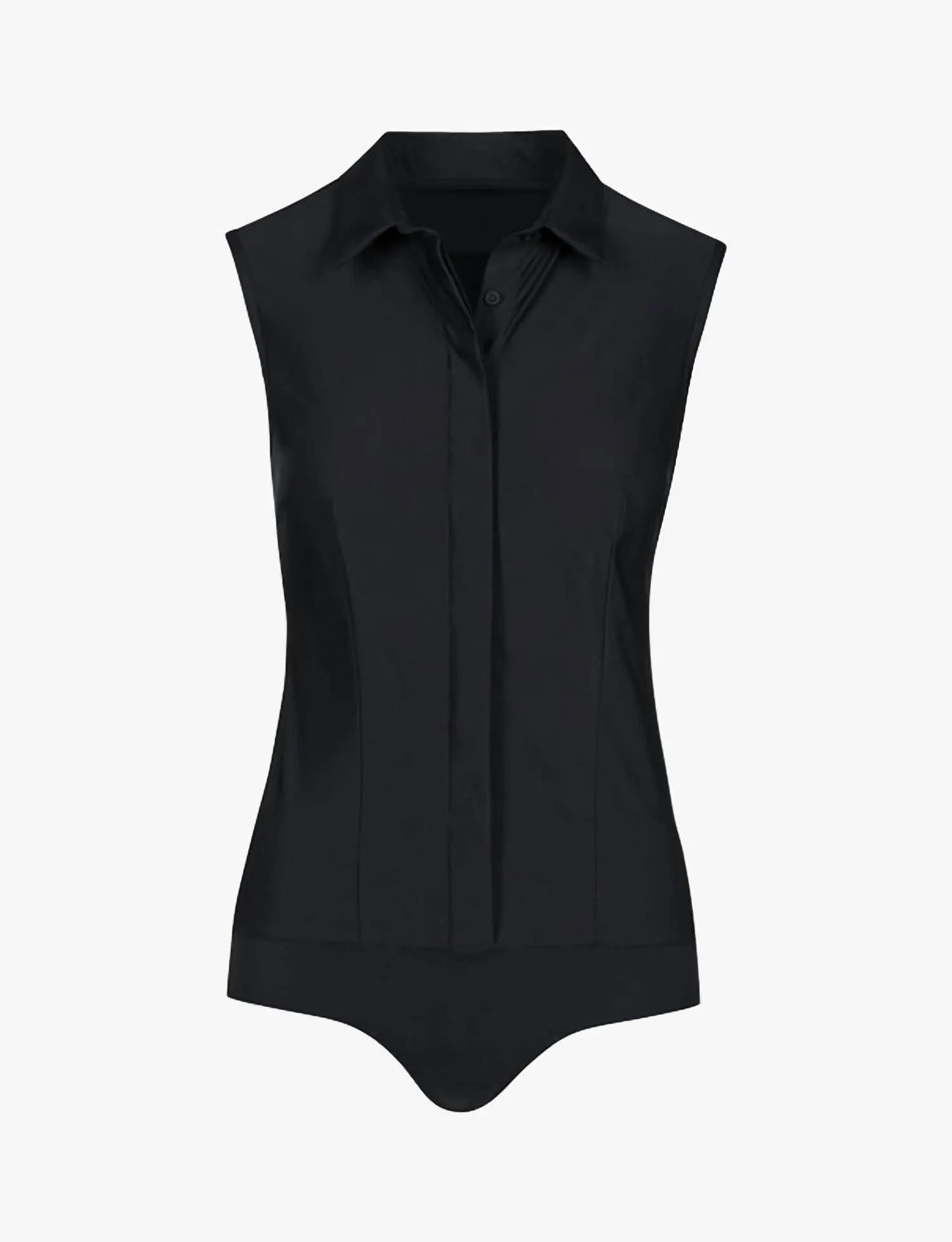 Classic Sleeveless Button Down Bodysuit In Black