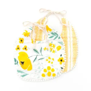 Clementine Kids Bib 2-Pack - Buttercup Blossom and Mustard Herringbone