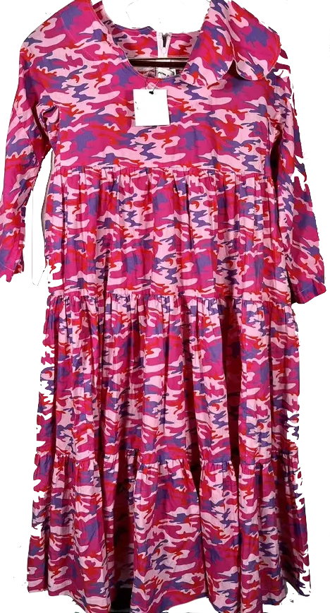 Comme des Garcons Japan. NEW WITH TAGS. "GIRL" Pink Camo Tiered Dress Cotton