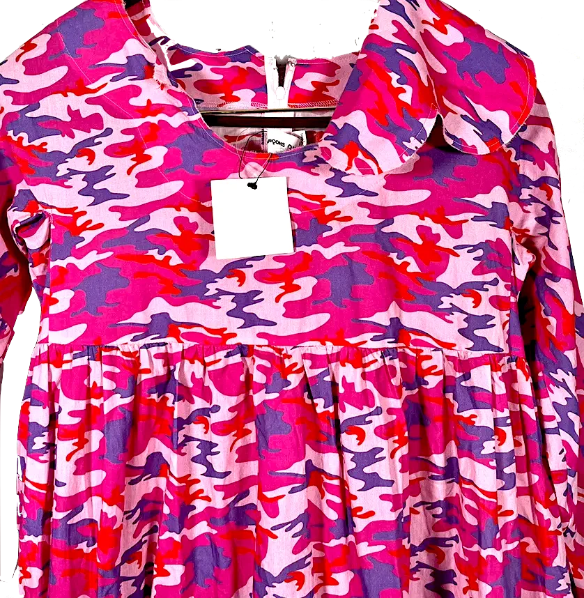 Comme des Garcons Japan. NEW WITH TAGS. "GIRL" Pink Camo Tiered Dress Cotton