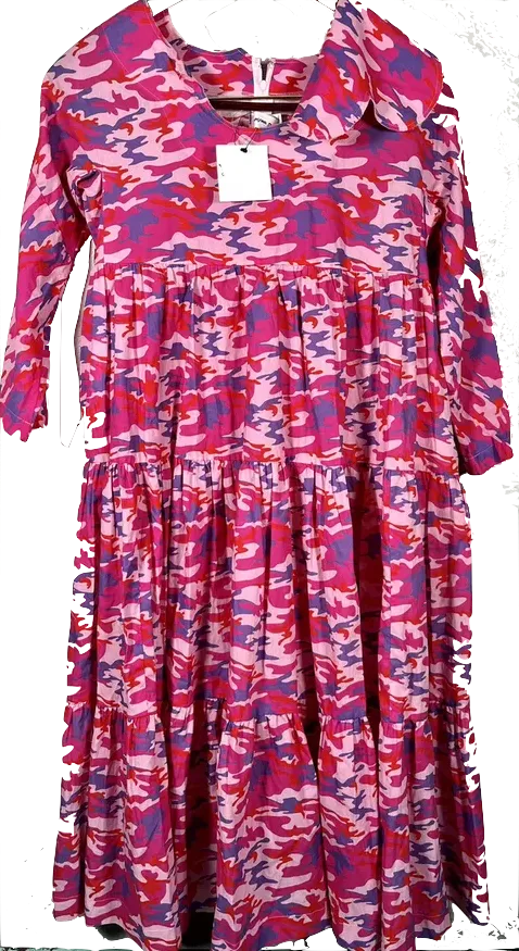 Comme des Garcons Japan. NEW WITH TAGS. "GIRL" Pink Camo Tiered Dress Cotton