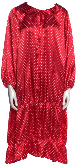 COMME DES GARÇONS Japan. GIRL. NEW. NWT. Red PolyTech Polka Dot Print Midi Length Dress