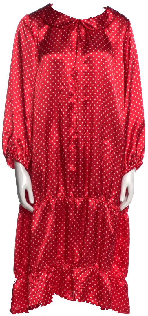 COMME DES GARÇONS Japan. GIRL. NEW. NWT. Red PolyTech Polka Dot Print Midi Length Dress