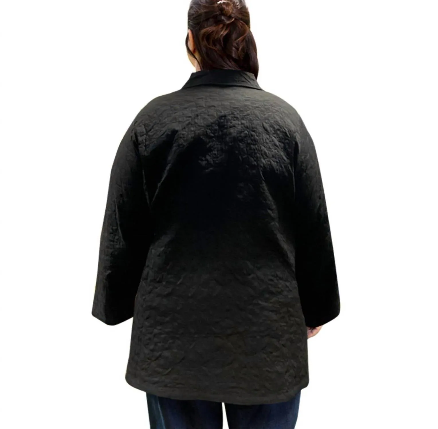 Cotton Quilted Swing Coat - Plus Size In Black