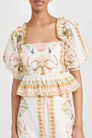 Daphne Printed Cotton Top In Natural