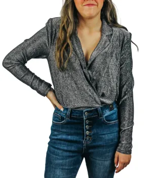 Deep V Bodysuit In Silver