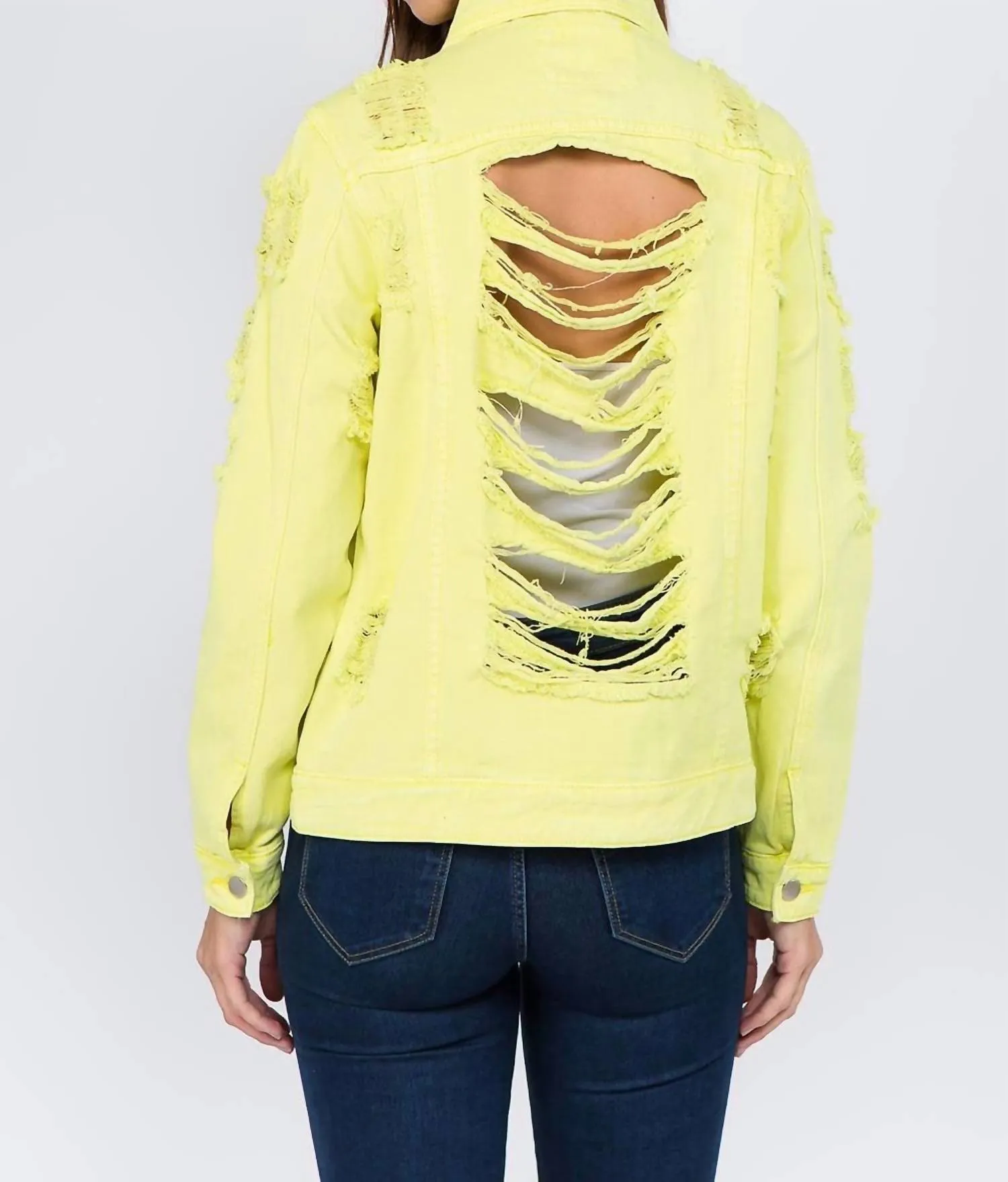 Distressed Slim-Fit Denim Jacket In Lime/neon Yellow