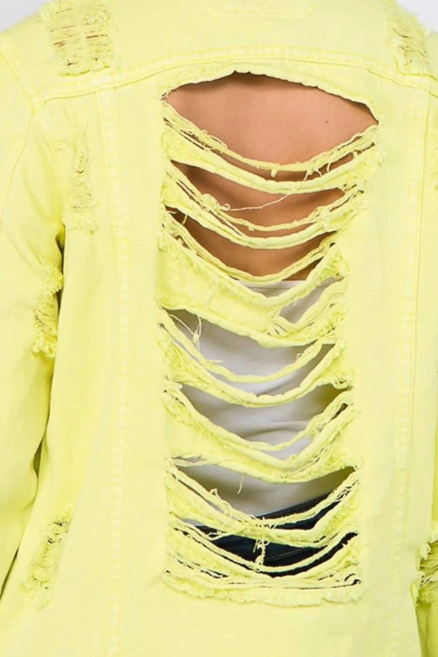 Distressed Slim-Fit Denim Jacket In Lime/neon Yellow