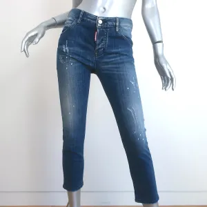 Dsquared2 Cool Girl Cropped Jeans Paint Splatter Stretch Denim Size 40