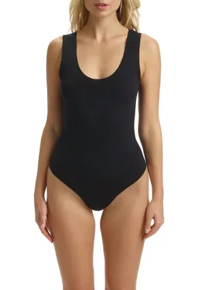 Essential Cotton Tank Bodysuit In Black