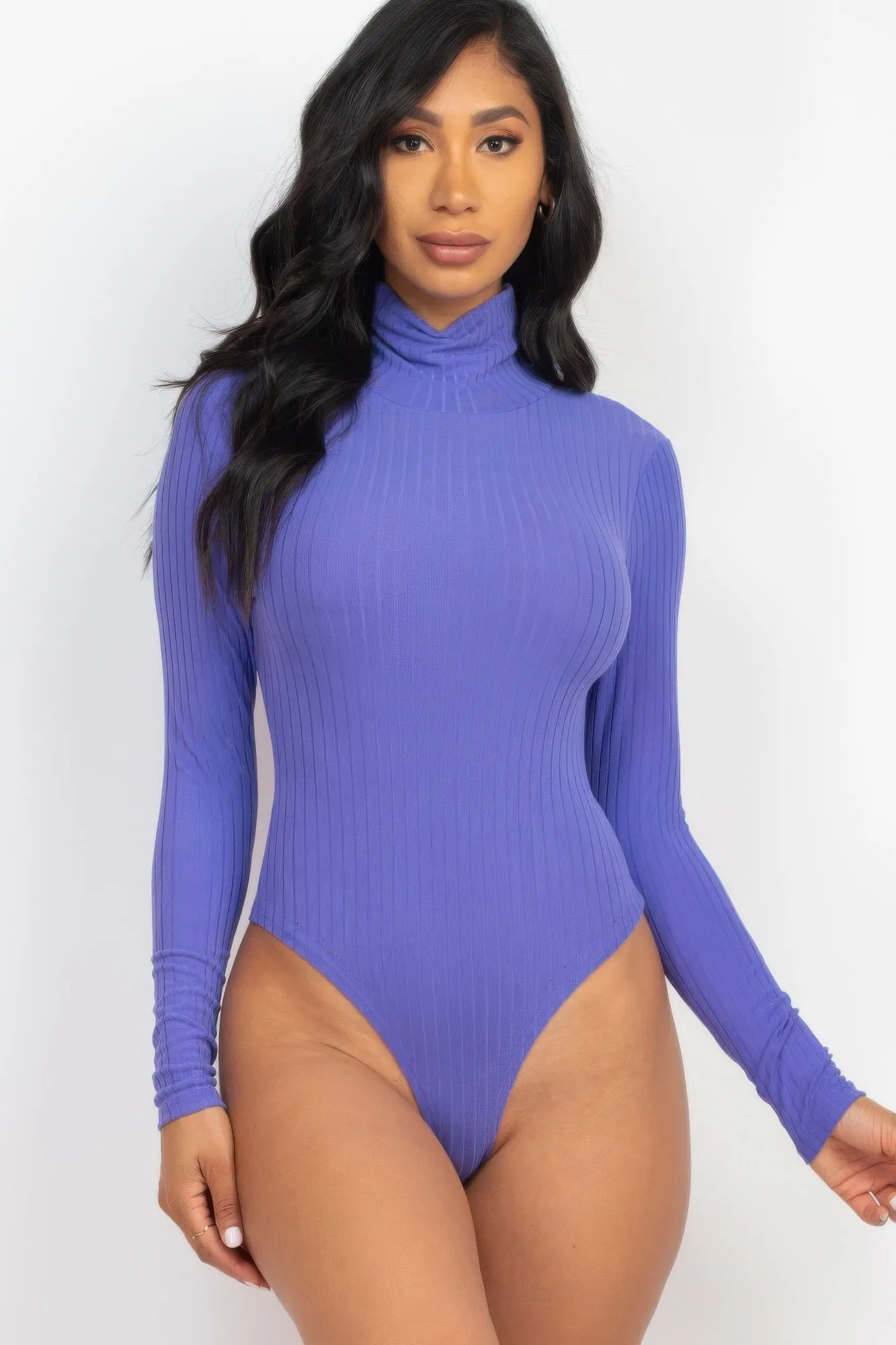 FASHNZFAB Women's Ribbed Turtle Neck Long Sleeve Bodysuit